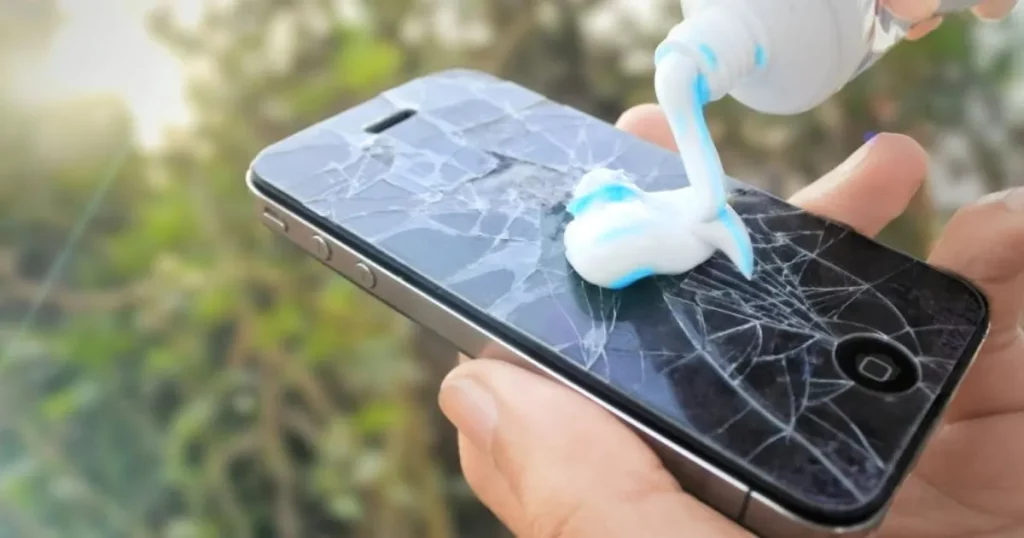 fix cracked phone screen toothpaste